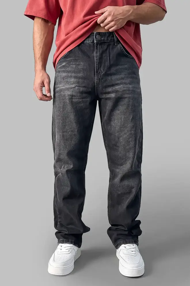 Taşlamalı Yarım Baggy Denim Pantolon