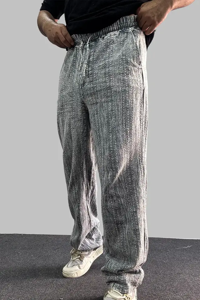 Mikro Geometrik Dokulu Baggy Salaş Pantolon