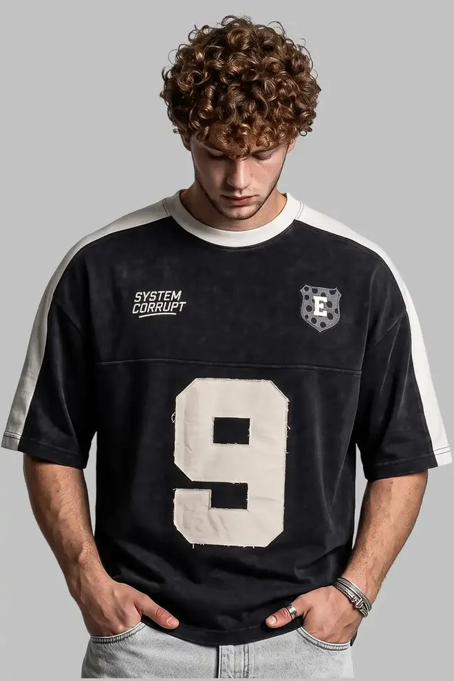 "Sinyal Yok" Logo Nakışlı Oversize T-Shirt