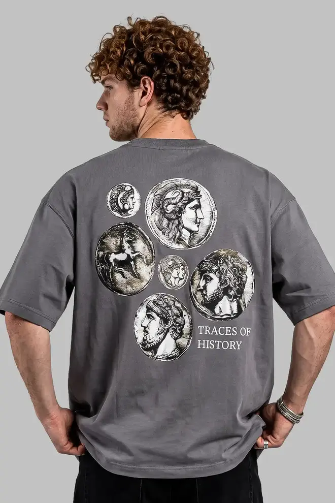 "Antik Sikke" Nakışlı Oversize T-Shirt